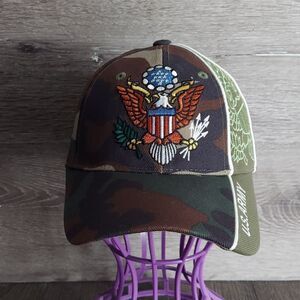 US Army Eagle Hat Embroidered Green Brown Camo Adjustable